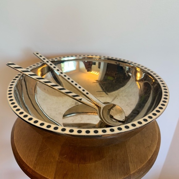 kate spade Other - Kate Spade x Lenox Large Salad Bowl and Serving Utensils Silver Black White Dots
